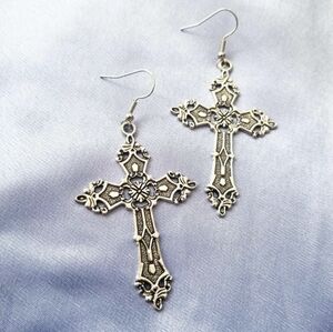 NEW Dolls Kill Silver Heavenly Gothic Whimsigoth Style Cross Earrings